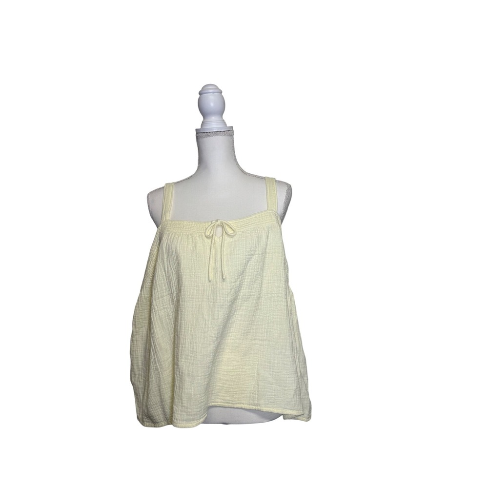 Lucky Brand Women's Butter Yellow Flowy Tank Top‎ with Bow 100% Cotton Size XXL